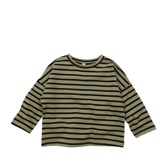 AWZXDE Children Clothing Unisex Boys Girls Striped Casual Top T Shirt Round Neck Comfortable Girls Tops For Daily Basic Wear Black，6-12 Months