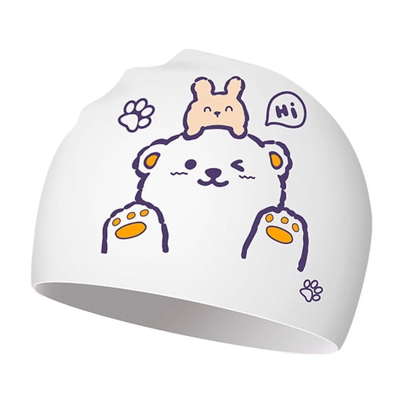 AWZXDE Children Cute Cartoon Silicone Cap Ear Protection Soft Swimming Wading Cap For Boys Girls Ages 5-12 WH2