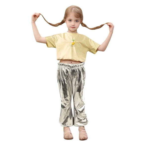 AWZXDE Children Fashion Shiny Flared Pants for Performances Stage Show Outfits Party Celebrations Long Trousers Silver,2-3 Years