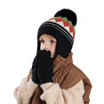 thumbnail image 1 of AWZXDE Children Fashion Kids Hat Gloves With Hairball Colored Shaped Knitted Woolen Hat For Boys And Girls Warm Ear Protection Black, 1 of 4