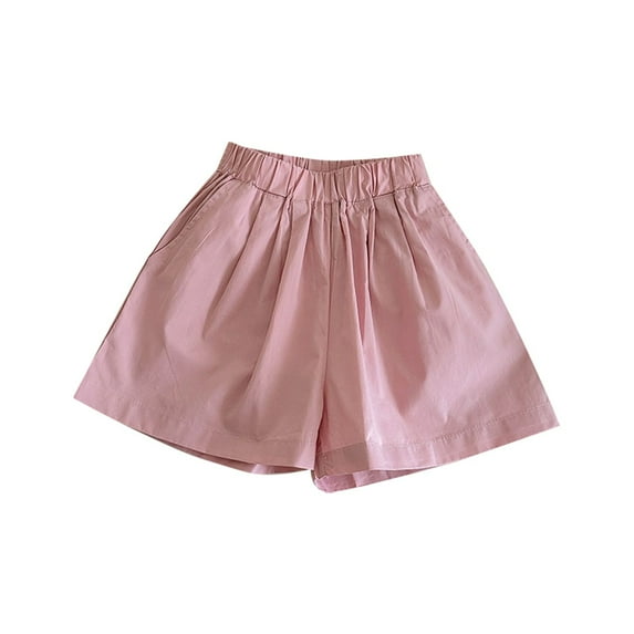 AWZXDE Children Shorts for Summer Casual Solid Color Daily Relaxed Shorts with Elastic Waist Wide Leg Pink,6-7 Years