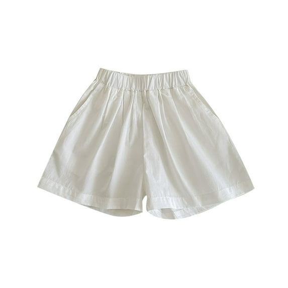 AWZXDE Children Shorts for Summer Casual Solid Color Daily Relaxed Shorts with Elastic Waist Wide Leg White,3-4 Years