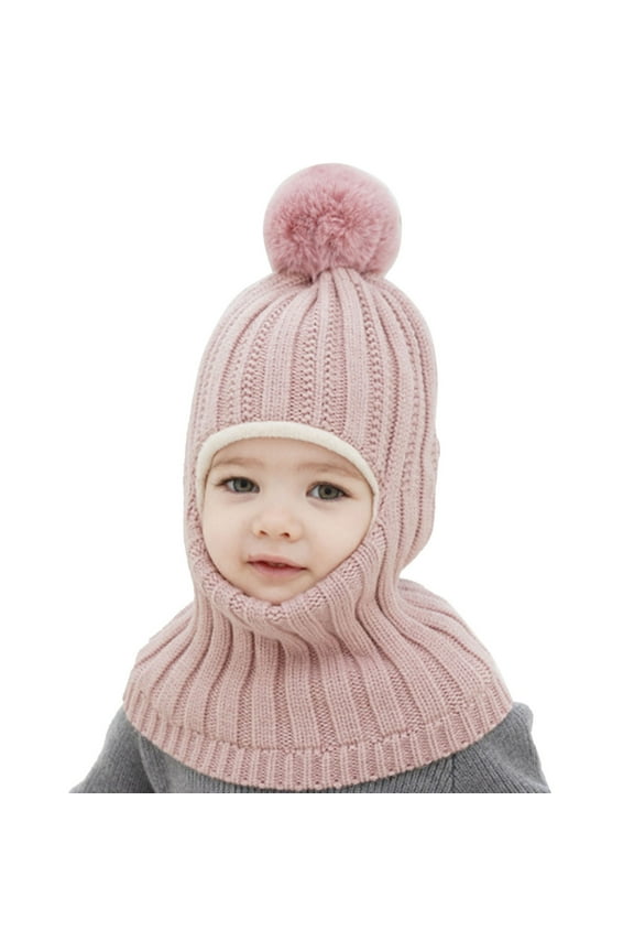 Children Solid Color Knitted Hat and Neck Warmer Combo Design for Easy Wear Keeping Neck Warm and Cozy in Chilly Weather Pink,One Size