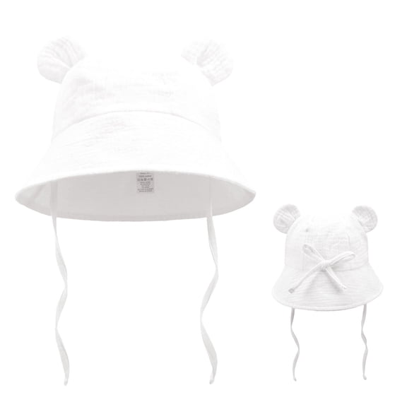 AWZXDE Children Sun Hat with Cute Bear Ears and Wide Brim Breathable Material for Hot Days Great for Both Indoor Play and Outdoor Sun Defection White,S