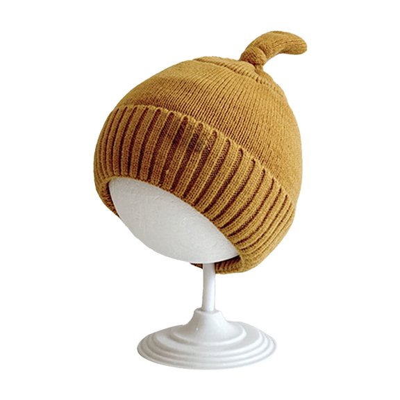 AWZXDE Children Winter Hats Simple Cute Ear Cover Cap Handmade Horn Design Knitted Windproof For Street Wear Khaki