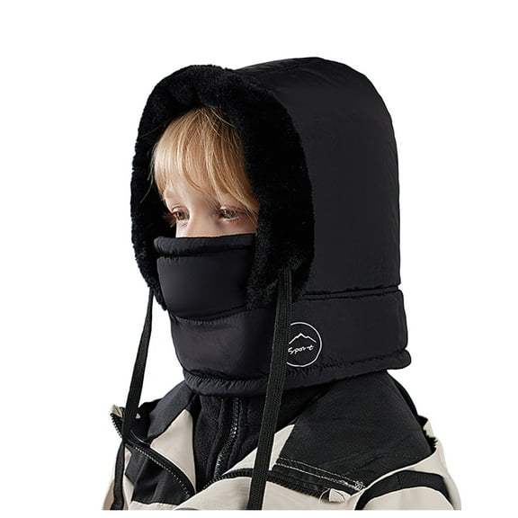 AWZXDE Children Winter Warm Hat with Integrated Ear Cover and Neck Warmer Design for Maximum Wind Defection and Cold Weather Comfort Black,One Size