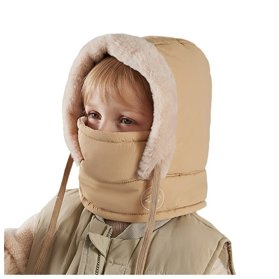 AWZXDE Children's Hat for Outdoor Winter Warm Toddler Hat Cartoon Cute Ear Knit Hat with Attached Scarf Solid Color Hat for Cold Weather Khaki,One Size