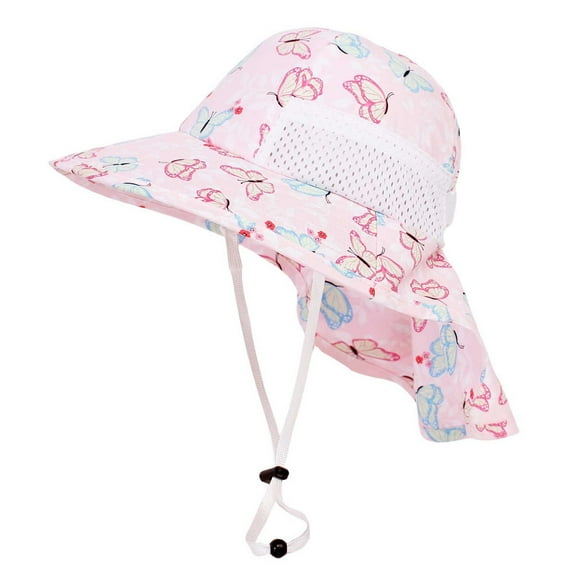 AWZXDE Children Bucket Hats For Kids Spring Summer Lightweight Unisex Printed Bucket Hat With Beach Cape For Ages 1-4 Pink