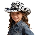 thumbnail image 1 of AWZXDE Children's Denim Style Cow Print Cowboy Hat for Party and Play Occasions White1,5-7 Years, 1 of 7