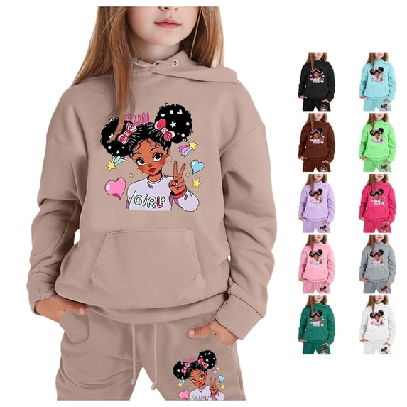 AWZXDE Children's Fashion Casual Printed Long Sleeved Hooded Top Hoodie Pants Suit Khaki,3-4 Years