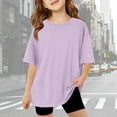 thumbnail image 1 of AWZXDE Children's Oversized T Shirt Drop Shoulder Short Sleeve Summer Casual Crewneck Basic Comfy Tees For Girls Light Purple,9-10 Years, 1 of 5