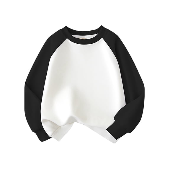 AWZXDE Childrens Hoodies Color Block Sleeve Design High Value Casual Round Neck Loose Fit Long Sleeve Pullover Top Black,6-7 Years