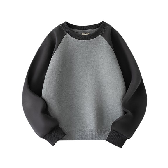 AWZXDE Childrens Hoodies&nbsp;Color Block Sleeve Design High Value Casual Round Neck Loose Fit Long Sleeve Pullover Top Dark Gray,10-11 Years
