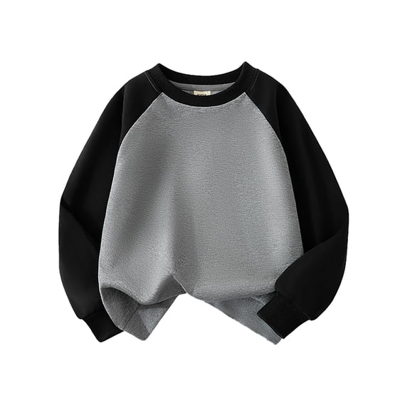 AWZXDE Childrens Hoodies Color Block Sleeve Design High Value Casual Round Neck Loose Fit Long Sleeve Pullover Top Grey,3-4 Years