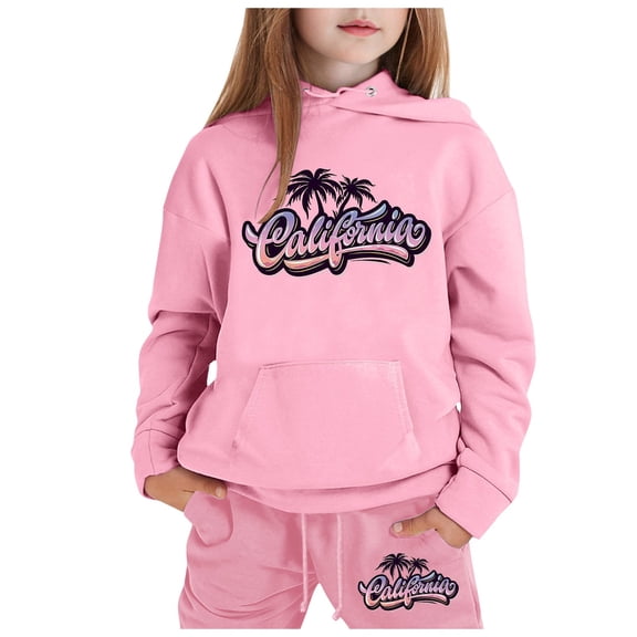 AWZXDE Childrens Long Sleeve City Name Print Hoodie Top And Pants Set Casual&nbsp;Girls And Boys Clothes&nbsp;For Big Kids Pink，2-3 Years