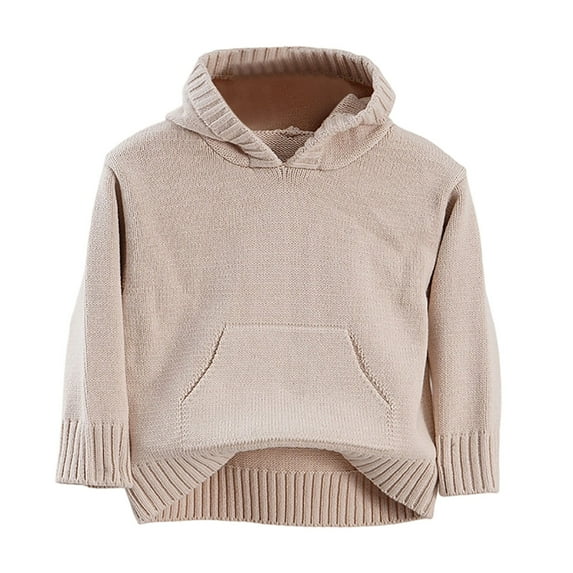 AWZXDE Childrens Sweater with Hood Solid Color Long Sleeve Pockets Thick Warm Knit for Autumn Winter Casual Wear and Outdoor Wear Beige，8-9 Years