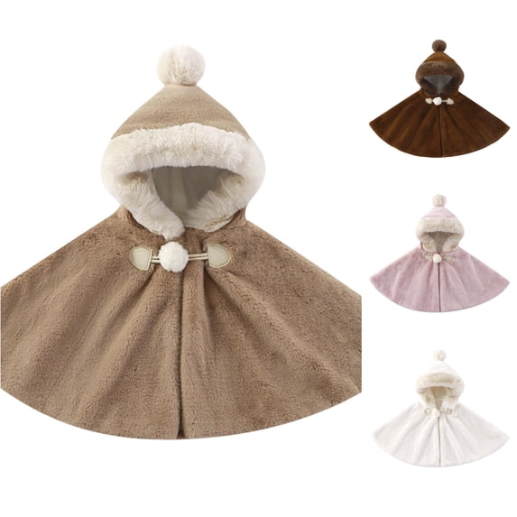 AWZXDE Christmas Warm Cozy Girls Cape Poncho For Babies Lined Outerwear Thick Suitable Toddler Winter Wear Shawl for Dress Khaki,3-4 Years