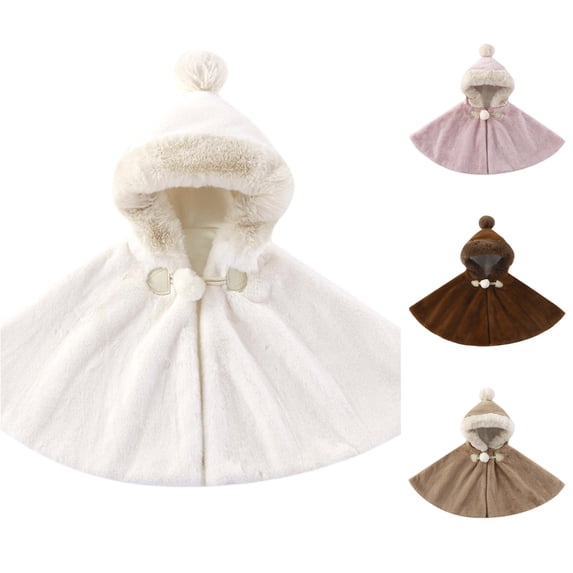 AWZXDE Christmas Warm Cozy Girls Cape Poncho For Babies Lined Outerwear Thick Suitable Toddler Winter Wear Women Cover up Shawl Beige,7-8 Years