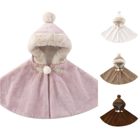 AWZXDE Christmas Warm Cozy Girls Cape Poncho For Babies Lined Outerwear Thick Suitable Toddler Winter Wear Women Shoulder Wrap Shawl Pink,3-4 Years