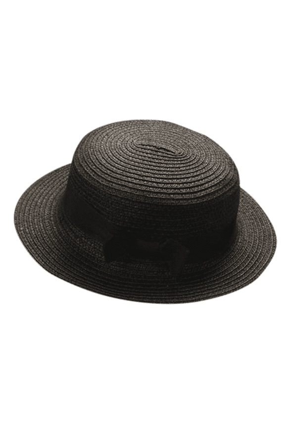 Classic Floppy Bow Straw Hat for Women Men Summer Beach Sun Wide Brim Boater Cap for Outdoor Garden Party Black