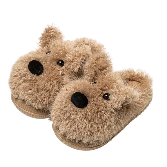 AWZXDE Comfortable Kids Slippers Warm Knit Indoor Footwear For Girls And Boys With Cute Cartoon Dog Design Soft Home Wear For Family