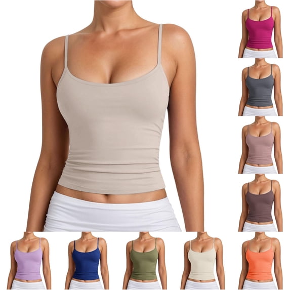 AWZXDE Cotton Camisole Tops for Women Adjustable Round Neck Sleeveless Top Summer Cami