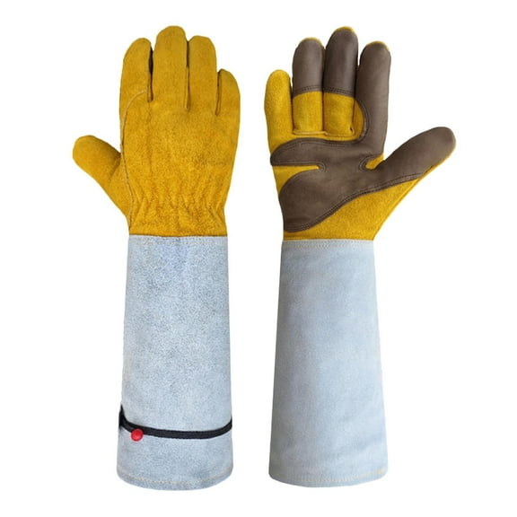 AWZXDE Cowhide Long Tube Gardening Gloves with Needle Proof for Labor in Gardens Yellow,One Size