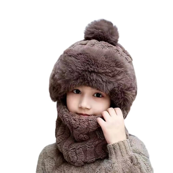 AWZXDE CozyKids Winter Hat Scarf Neck Warmer Set With Ear For Toddlers And Children Warm Lined Cold Weather Gear Coffee
