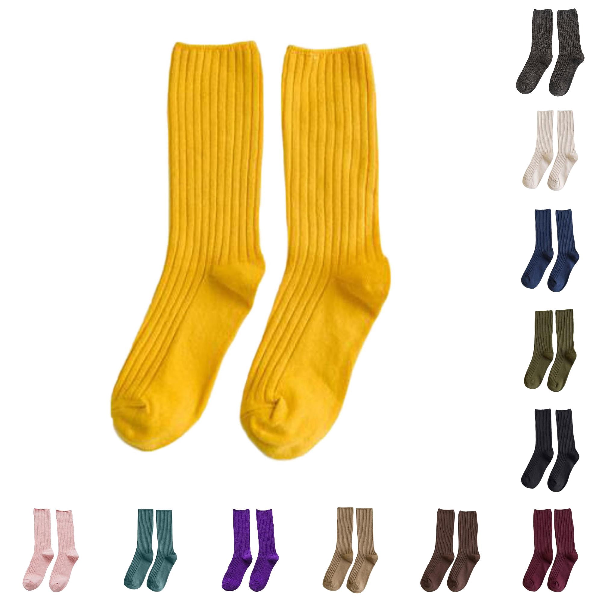 AWZXDE Crew Socks Spring Fall Long Solid Japanese Double Needle Cotton ...