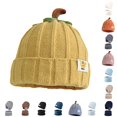 thumbnail image 1 of AWZXDE Cute Pumpkin Shape Kids Knit Beanie Hat Vertical Ribbed Warm Winter Cap With Fruit Top Decoration Soft Stretchy Headwear for Cold Daily Outdoor Wear Yellow-1 - One Size, 1 of 4