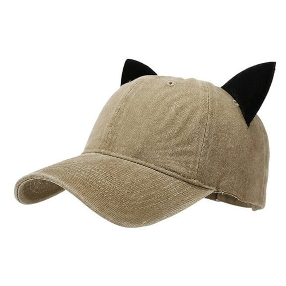 AWZXDE Cute Velvet Cat Ear Baseball Cap Women's Soft Top Dad Hat Student Couple Novelty Cap Khaki