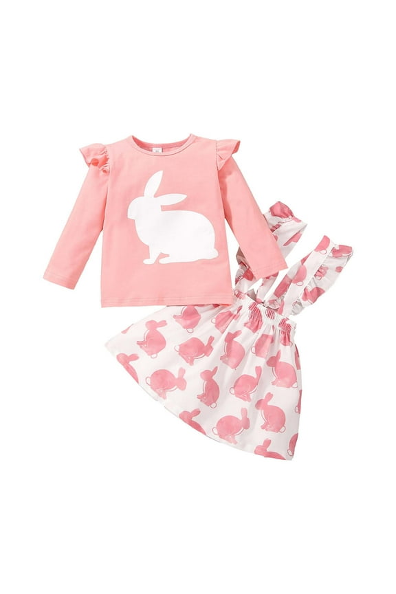 Easter Baby Girl Outfit Set Adorable Bunny Print Long Sleeve Top and Coordinating Bottoms Summer Toddler Clothes Girl Easter Outfit Pink,6-12 Months