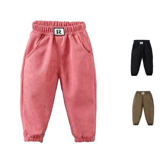 AWZXDE Elastic Waist Boys Pants Jogger Pants Loose Fit Ribbed Trousers With Side Pockets For Kids Daily Wear Light Pink - 6-7 Years
