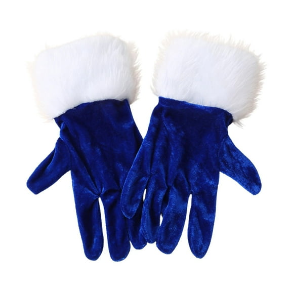AWZXDE Elegant Christmas Eve Party Short Gold Velvet and White Coat Gloves for and Performances Blue,One Size