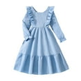 thumbnail image 1 of AWZXDE Elegant Ruffle Long Sleeve Girls Party Dress Backless With Bow Girls Long Sleeve Dress For Kids Teen Summer Fall Outfit Blue, 1 of 8