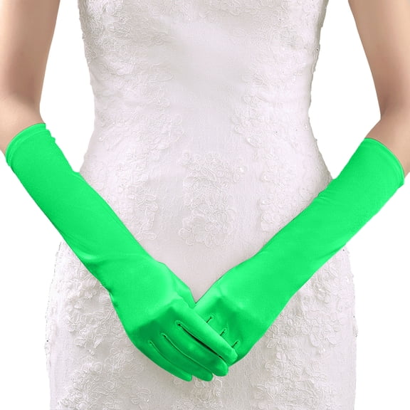 AWZXDE Elegant Satin Wedding Party Gloves for Women Gloves for Carnival and Formal Events Solid Color Evening Accessories Stylish and Comfortable Party Green,One Size