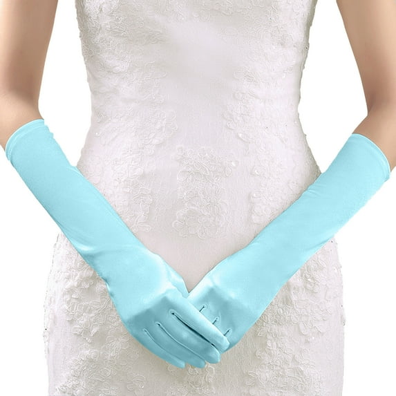 AWZXDE Elegant Satin Wedding Party Gloves for Women Gloves for Carnival and Formal Events Solid Color Evening Accessories Stylish and Comfortable Party Mint Green,One Size