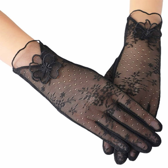 AWZXDE Elegant Women Short Lace Gloves for Riding and Wedding Breathable Sunscreen Design in Black Black,One Size