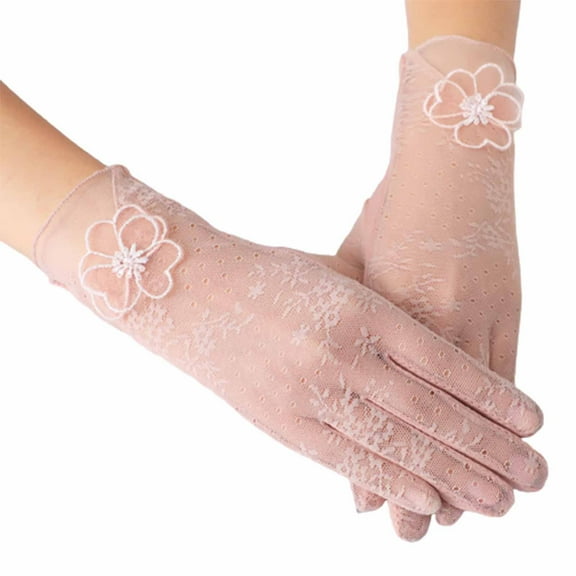 AWZXDE Elegant Women Short Lace Gloves for Riding and Wedding Breathable Sunscreen Design in Black Pink,One Size