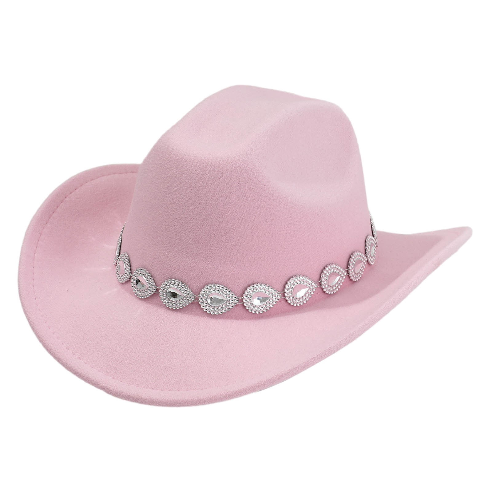 8631 Women\'s Western Cowboy Hat Rhinestone Wide Brim Cowgirl Hat Pink One Size Pink Cowboy Hat - Pink Sequin Cowgirl Princess Hat with  main image 2