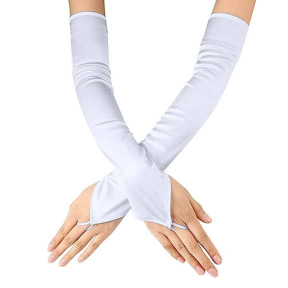 AWZXDE Extra Long Satin Gloves for Women Solid Color Dress Gloves for Wedding Performance and Prom Events White,One Size