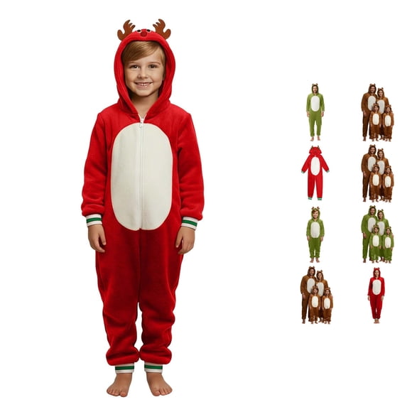 AWZXDE Family Matching Onesie Hooded Reindeer Zipper Jumpsuit for Family Christmas Holiday Loungewear And Photo