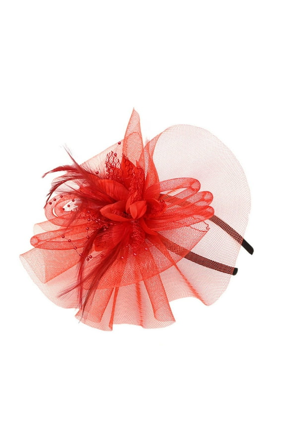 Fashion Banquet Party Flower Mesh Bridal Headwear Hat Top Hat Red