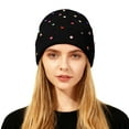 thumbnail image 1 of AWZXDE Fashion Rhinestone Detail Beanie Hats For Women Edgy Style Knit Pullover Cap With Studs For Autumn Winter Black, 1 of 4