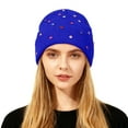 thumbnail image 1 of AWZXDE Fashion Rhinestone Detail Beanie Hats For Women Edgy Style Knit Pullover Cap With Studs For Autumn Winter Blue, 1 of 4