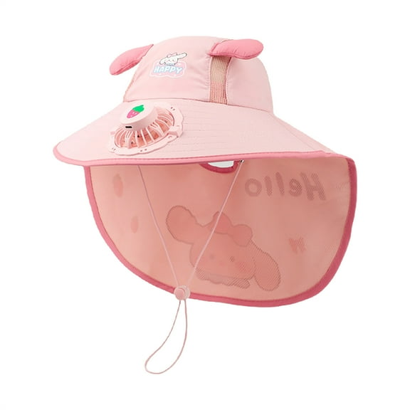 AWZXDE Fashionable Summer USB Charging Children Fan Outdoor Kids Sun Hat Cartoon Big Brim Sun Hat For Boys Girls Pink