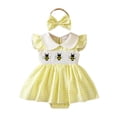 thumbnail image 1 of AWZXDE Girl'S Bodysuits Plaid Embroidery Dress‑Style Bodysuit Outfit With Matching Bow Headband For Party Photoshoot Daily Wear Yellow - 6-12 Months, 1 of 8