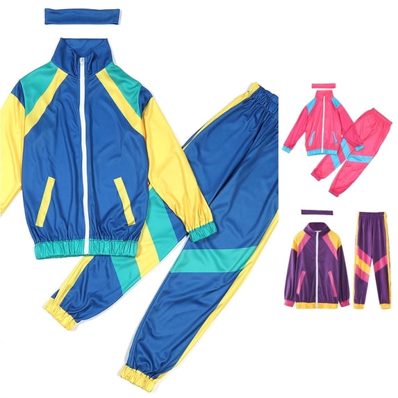 AWZXDE Girls 80s 90s Windbreaker Track Suit Set Hop Dance Outfit Kids Neon Sportswear Two Piece Tracksuit Blue,12-14 Years