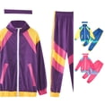 thumbnail image 1 of AWZXDE Girls 80s 90s Windbreaker Track Suit Set Hop Dance Outfit Kids Neon Sportswear Two Piece Tracksuit Purple,12-14 Years, 1 of 3