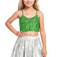 thumbnail image 1 of AWZXDE Girls Adjustable Elastic Band Sequin Crop Top Exposes Navel For Carnival Party Performance Girls Tops Over 5 Years Greenï¼Over 11 years, 1 of 4